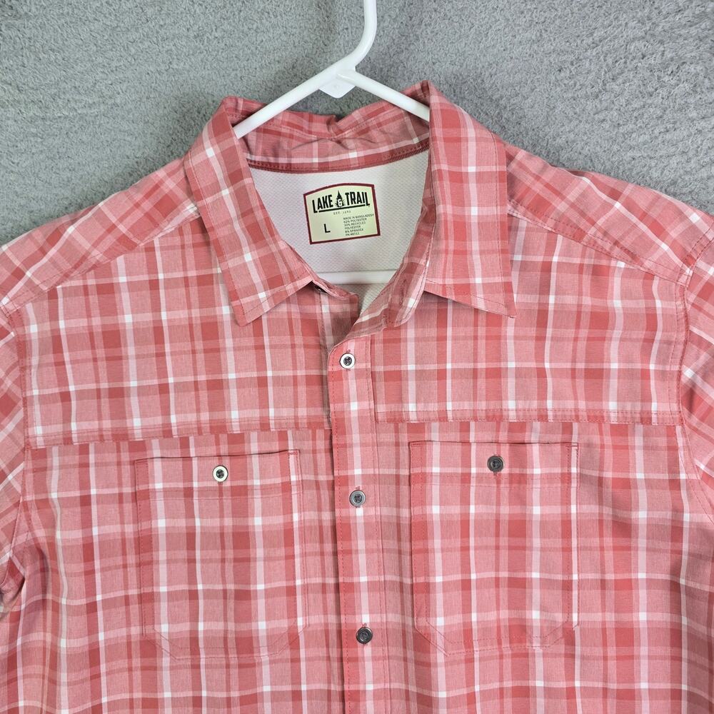 Lake & Trail Vented Button Shirt Men's Large Pink Plaid Hiking Camping Outdoors - Picture 4 of 8